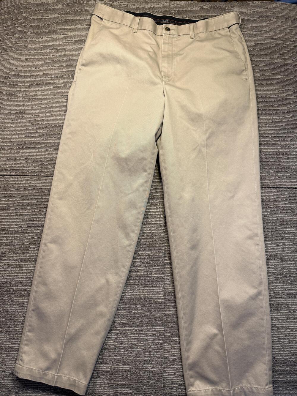 Haggar Pants Mens 36x32 Beige Chino Cotton Flat Front Straight Business Casual